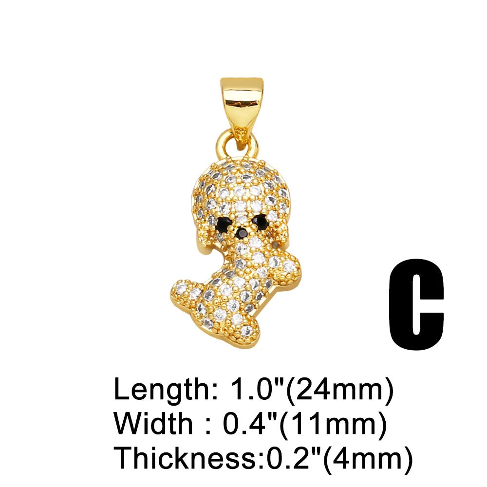 Mini Dog Theme Paw Pendant Gold Plated Copper with Cubic Zirconia Stones - Adorable, Precious