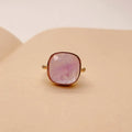 18K Gold Plated Copper Ring with Natural Purple Amethyst Stone, Adjustable