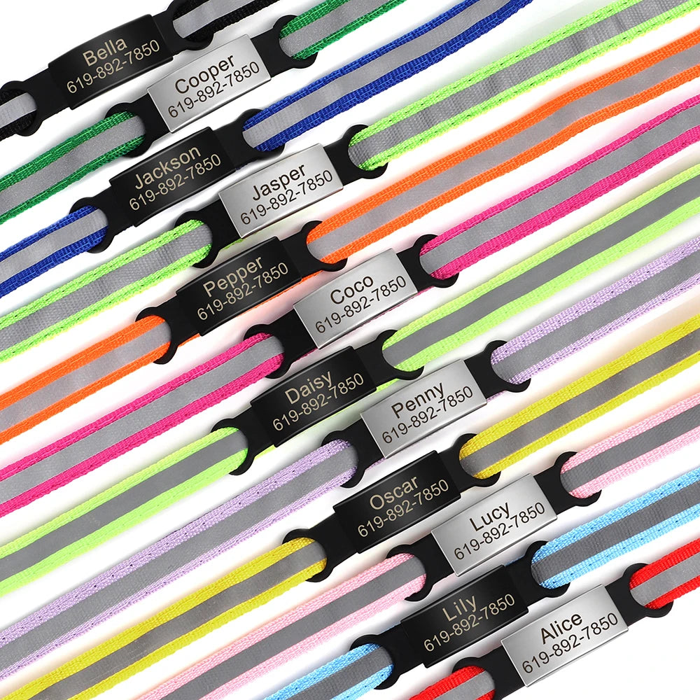 Reflective Fabric Pet Collar with Engravable ID Tag