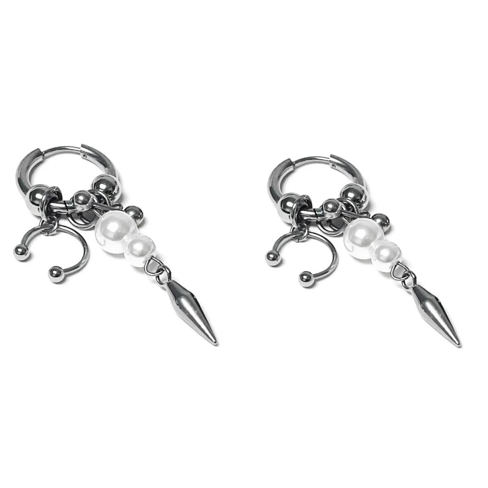 Y2K Punk Goth Spike Rivet Ball Pearl Hoop Earrings
