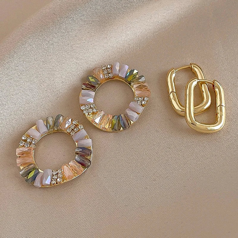 Elegant Colorful Zircon Circle Drop Alloy Earrings