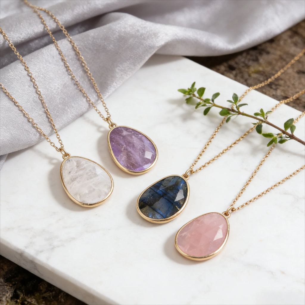 Natural Healing Crystal Pendant Copper Chain Necklace - Choose Your Stone