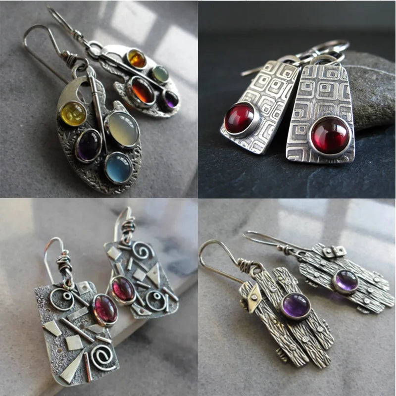 Collection of Zinc Alloy Resin Dangle Earrings - Geometric Asymmetric Boho Trendy Unique