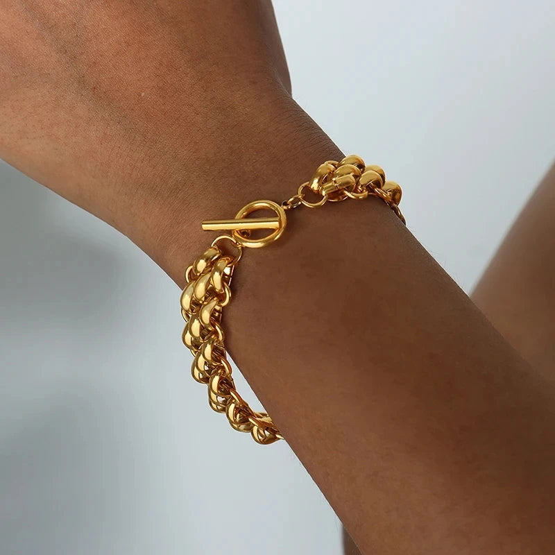 Gold-Plated Stainless-Steel Bracelet - Chunky Thick Cuban Chain Statement