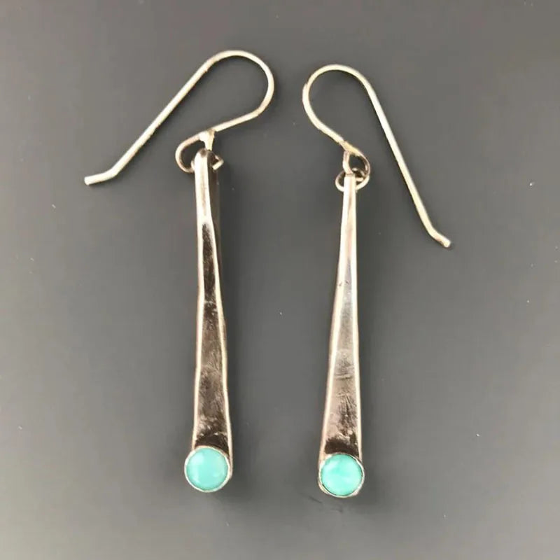 Collection of Bohemian Ethnic Oval Resin Stone Drop Zinc Alloy Earrings