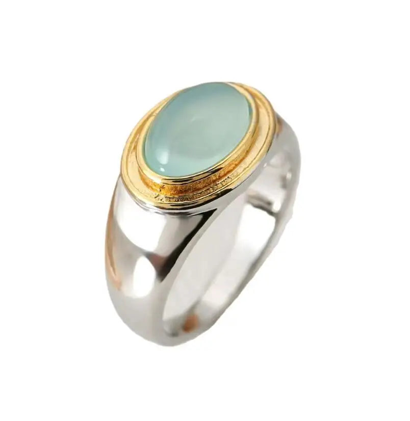 Two Tone Soft Green Stone Copper Cocktail Ring