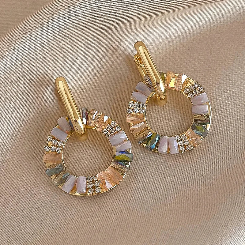 Elegant Colorful Zircon Circle Drop Alloy Earrings