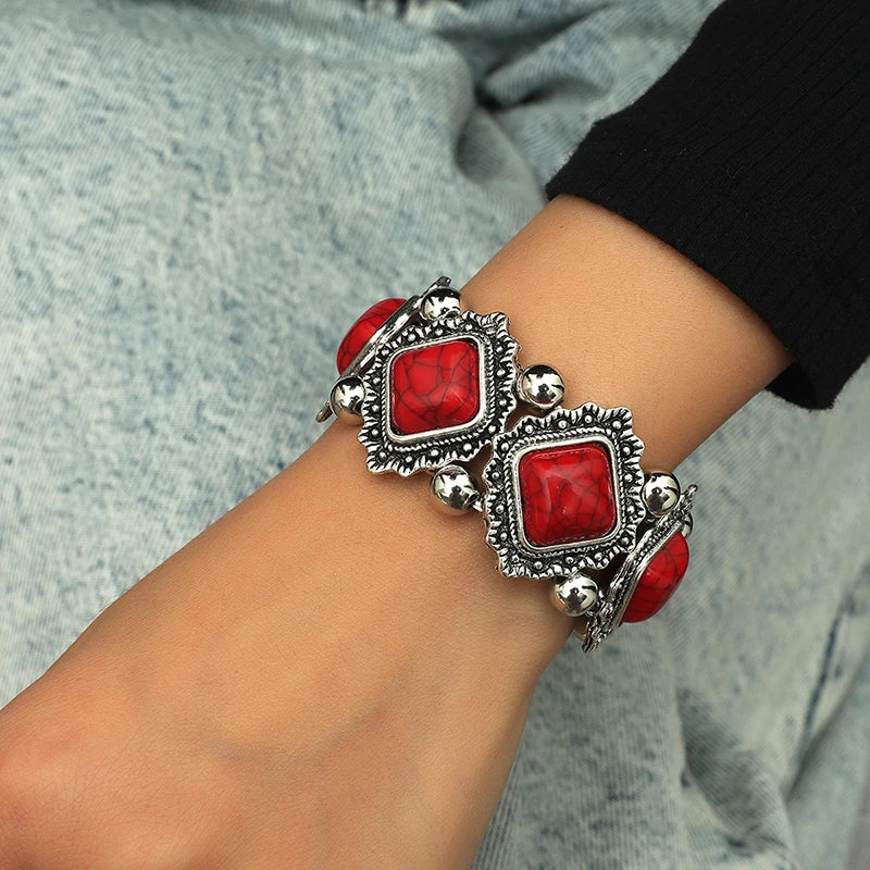 Stretchy Boho Bracelet with Acrylic Beads in Zinc Alloy Setting - Bold Statement