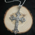 Large Gothic Victorian Flower Detailed Cross Zinc Alloy Necklace 19cm