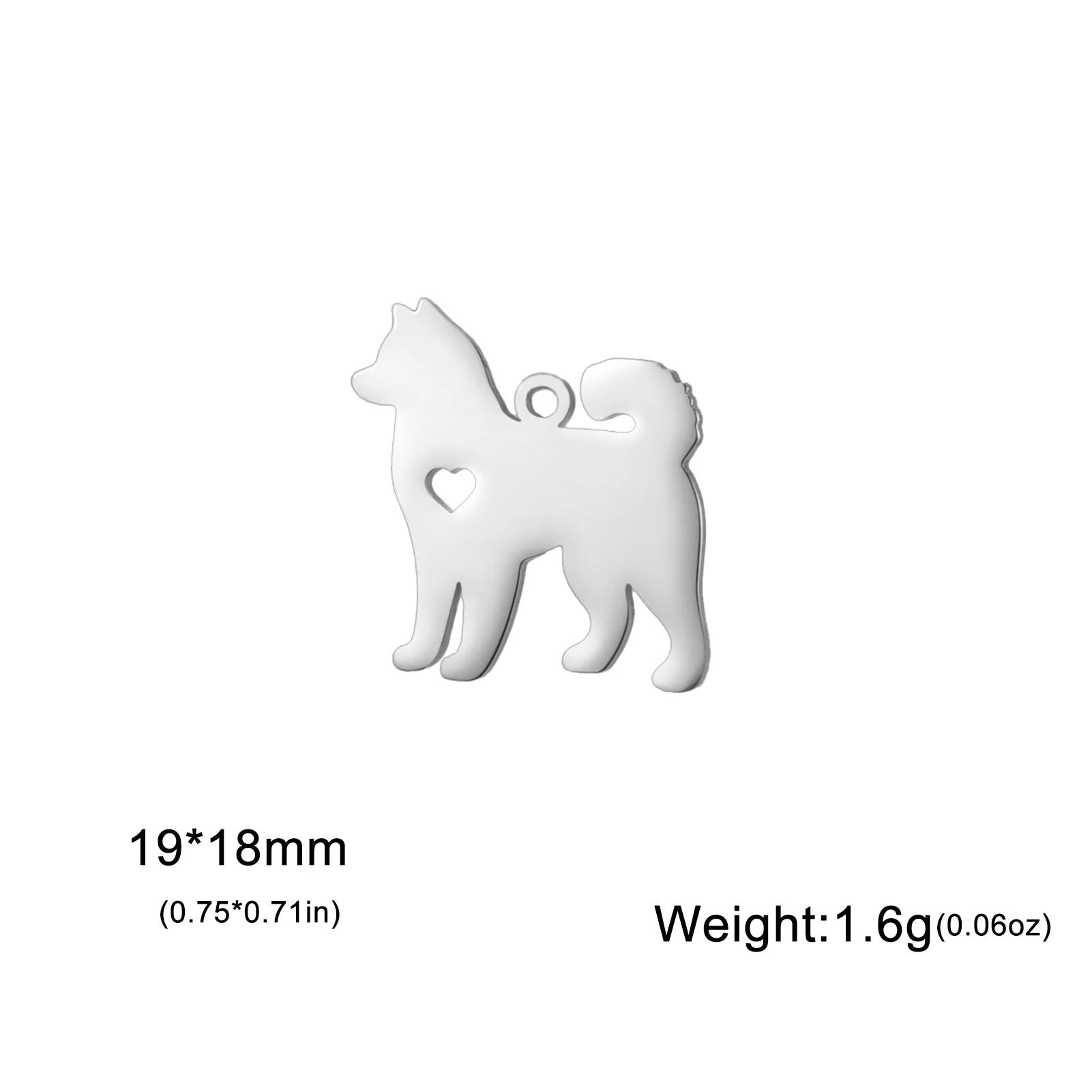 Covered Stainless Steel Dog & Wolf Charms with Cutout Hearts - For Bracelets & Necklaces