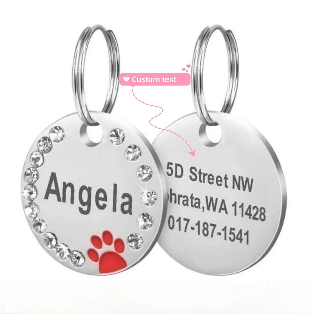 Stainless Steel Pet ID Tag with CZ Diamonds, in Multiple Colors