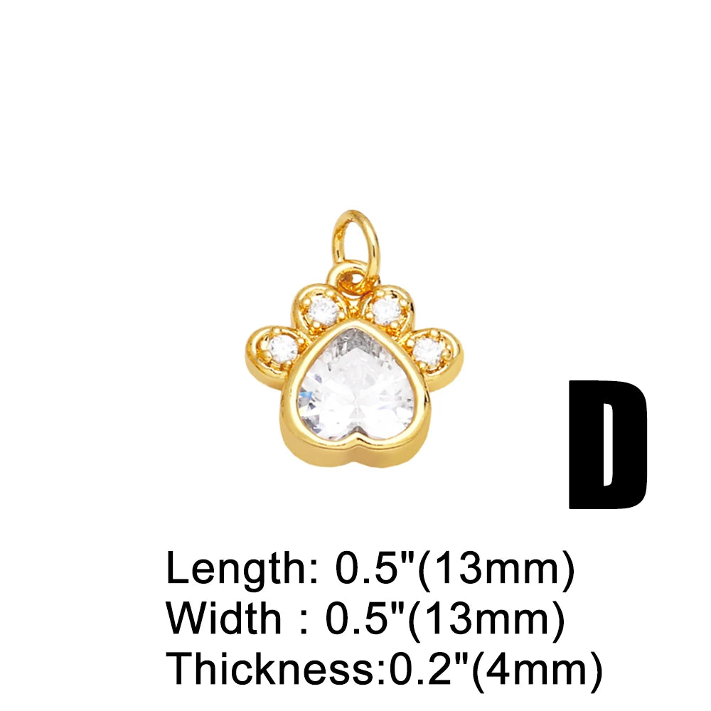 Mini Dog Theme Paw Pendant Gold Plated Copper with Cubic Zirconia Stones - Adorable, Precious
