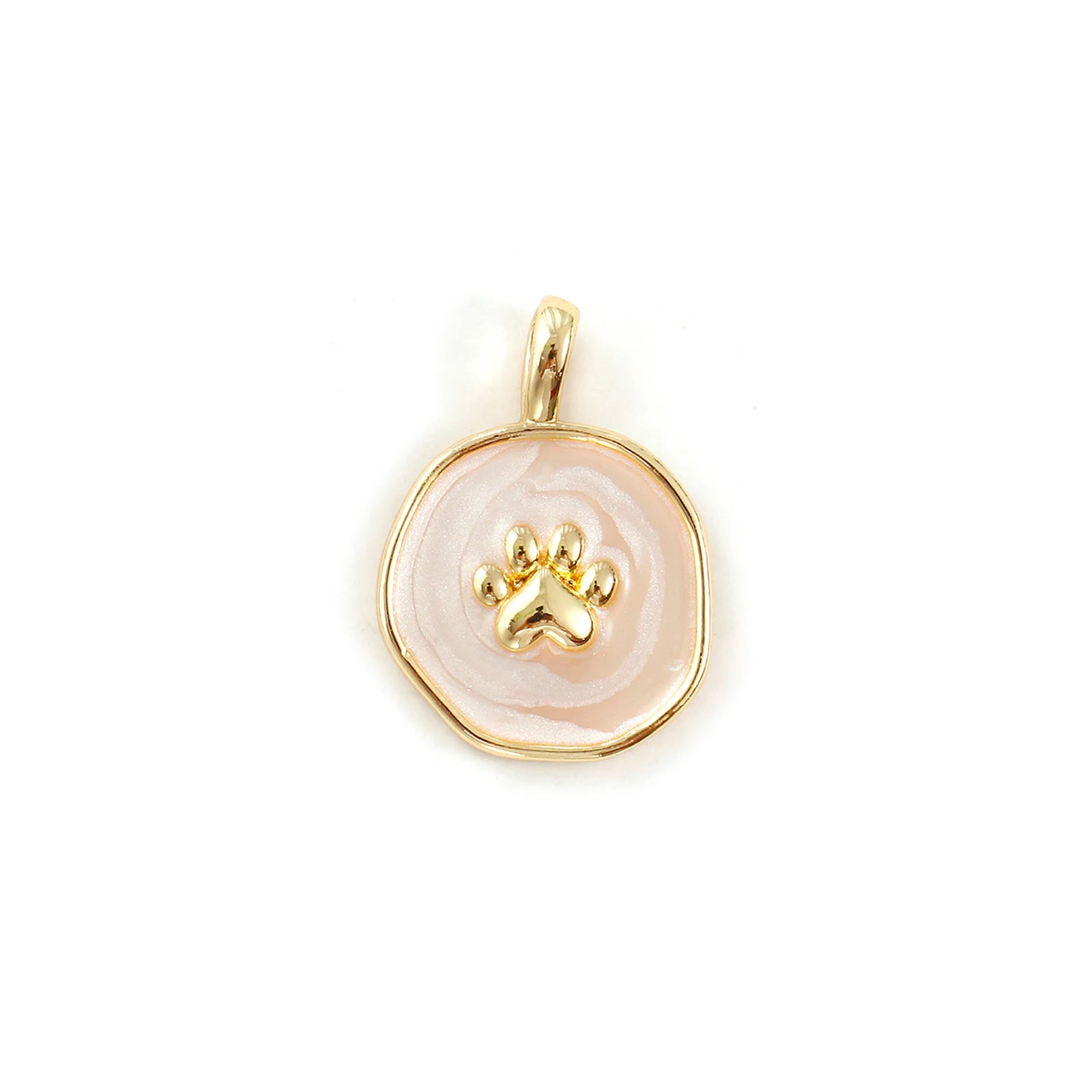 18K Gold Plated Copper Circle Paw Print Charm Pendant - Small & Feminine