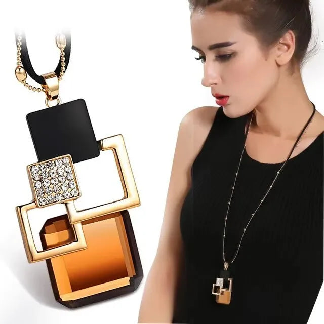 Selection of Bold Long Alloy Necklaces with Large Crystal Pendants
