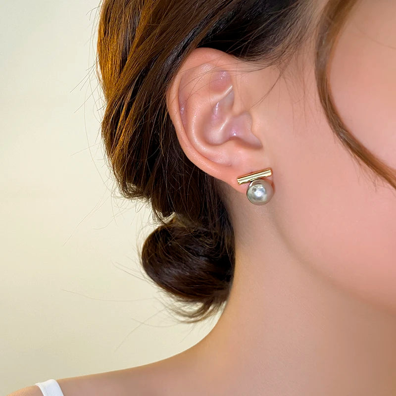 Faux Pearl Pendant Copper Alloy Earrings - White, Gray, Brown Pearl
