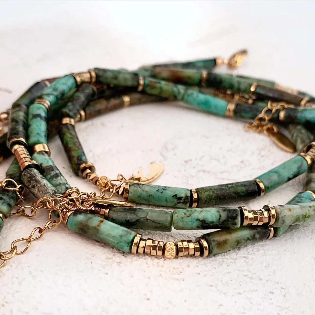 Natural African Turquoise Bead Titanium Steel Necklace