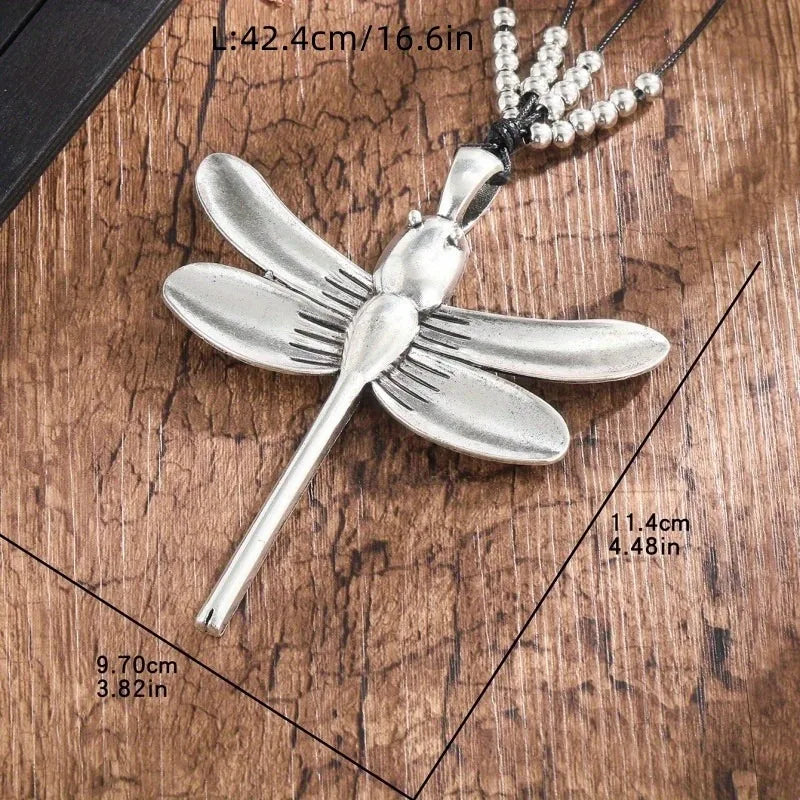 Bold Oversized Boho Beaded Dragonfly Alloy Pendant Rope Necklace
