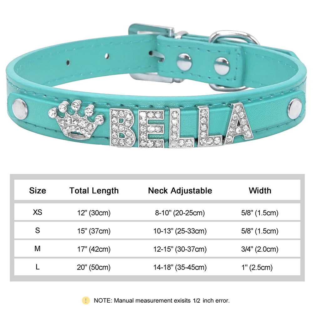 Faux Leather Dog Collar with Rhinestones - Customize, Engrave, Name Tag
