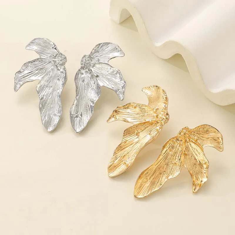 Exaggerated Bold Geometric Leaf Stud Alloy Earrings