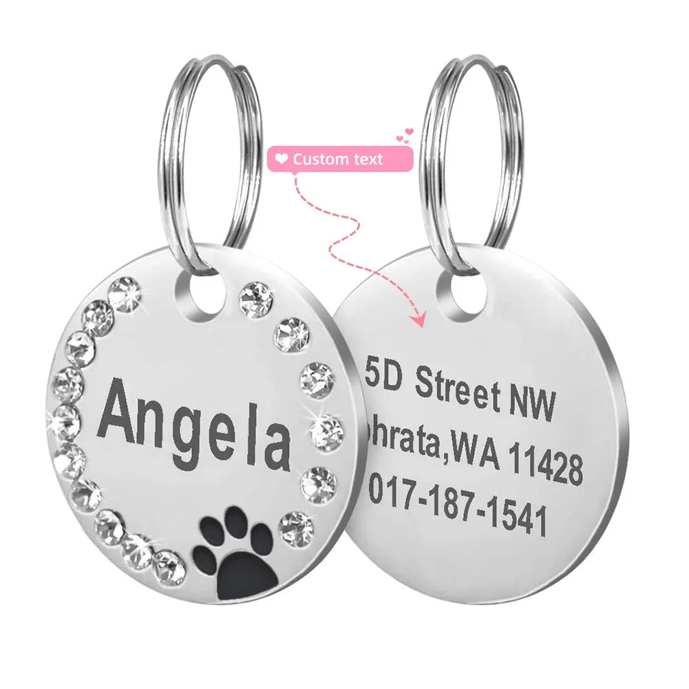 Stainless Steel Pet ID Tag with CZ Diamonds, in Multiple Colors