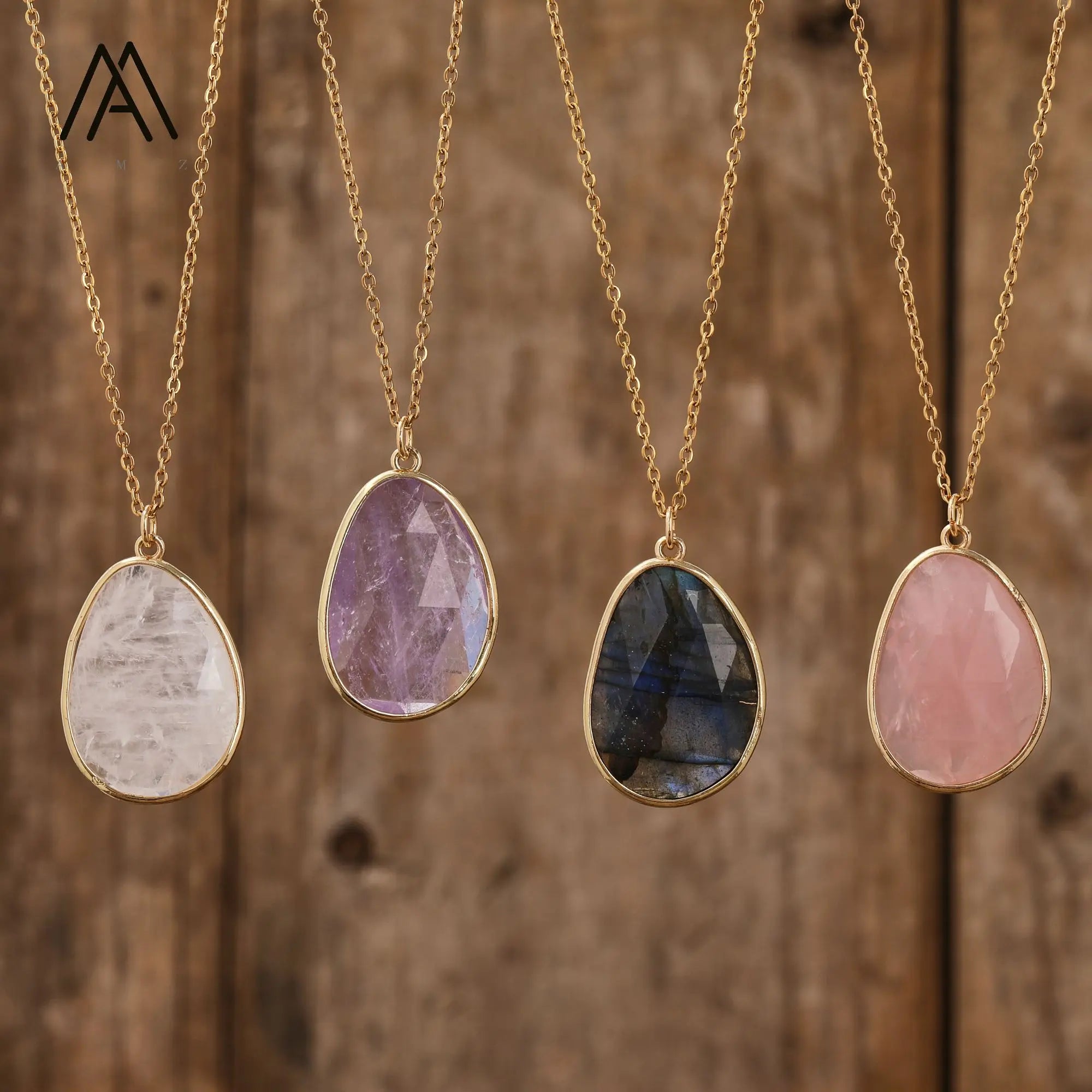 Natural Healing Crystal Pendant Copper Chain Necklace - Choose Your Stone
