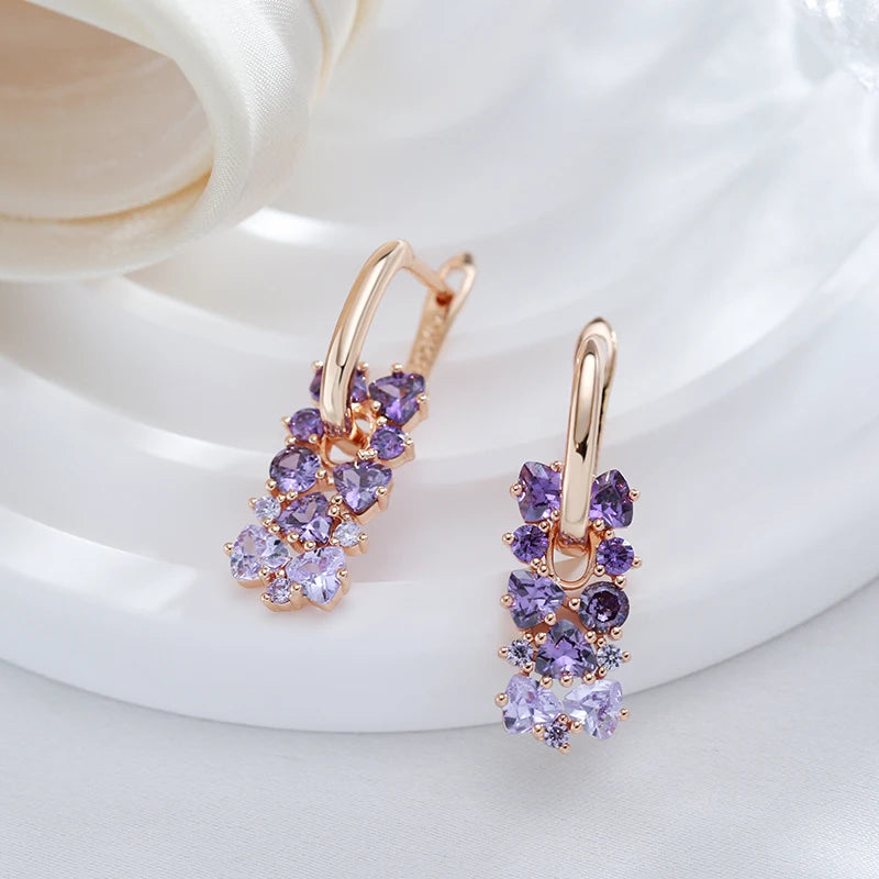 14K Gold Plated Copper Violet Natural Zircon Drop Earrings