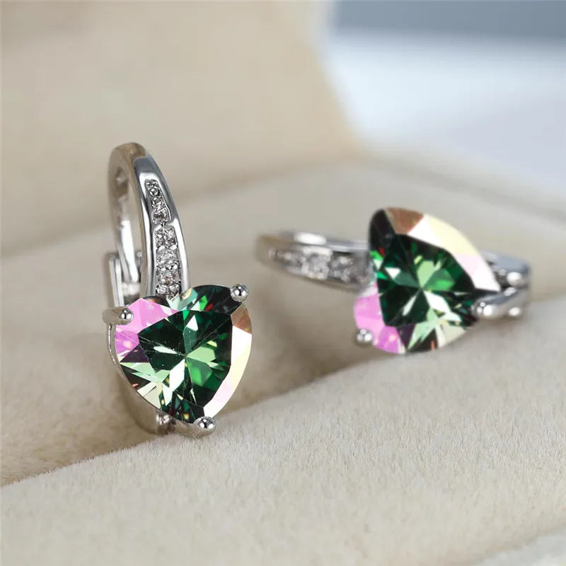 CZ Heart Stone Hoop Alloy Earrings