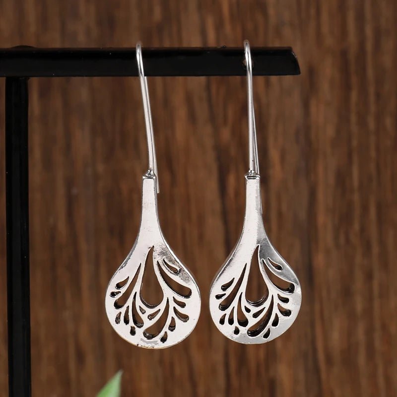 Vintage Inspired Minimalist Design Hollow Leaf Drop Copper Earrings