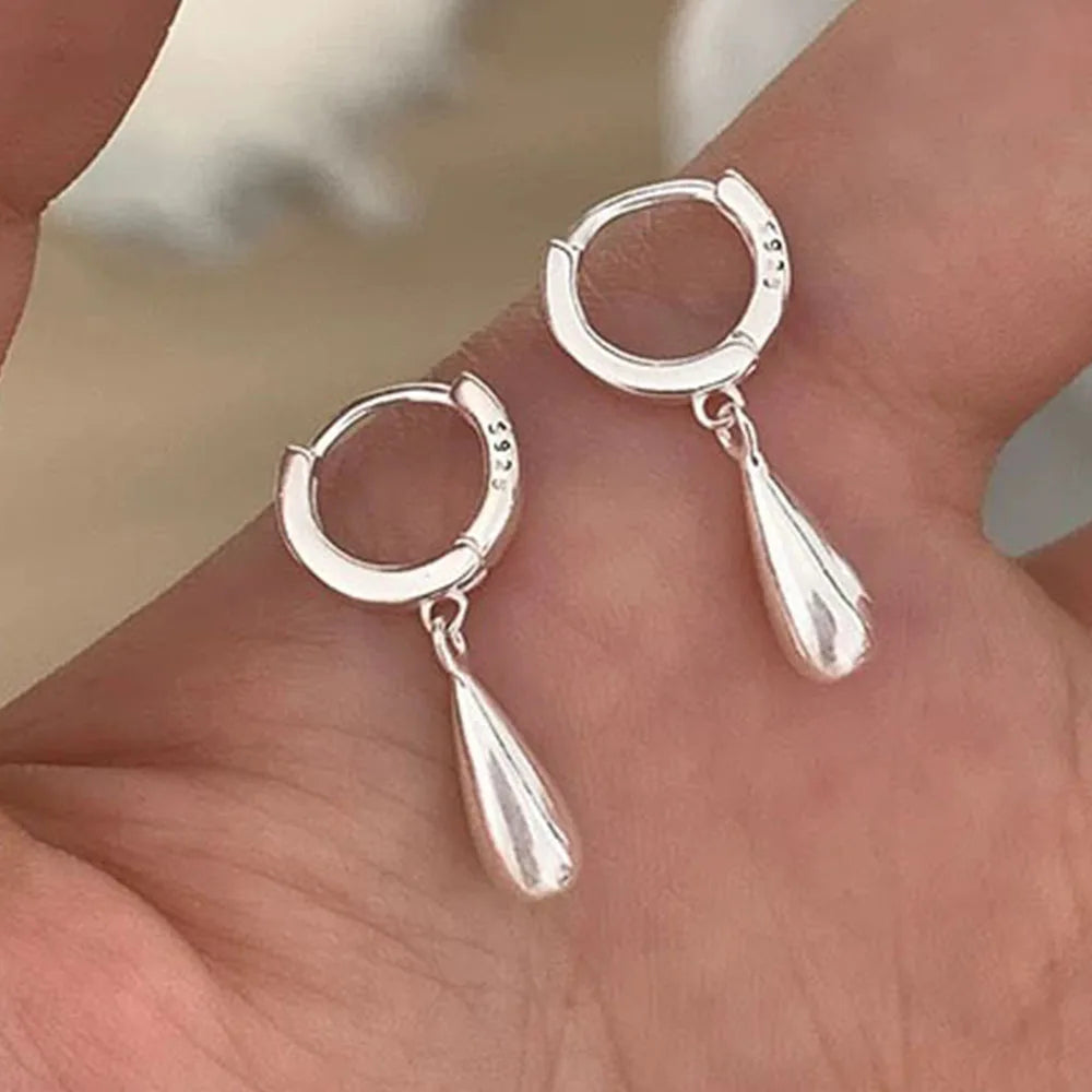 925 Polished Sterling Silver Hoop Teardrop Earrings