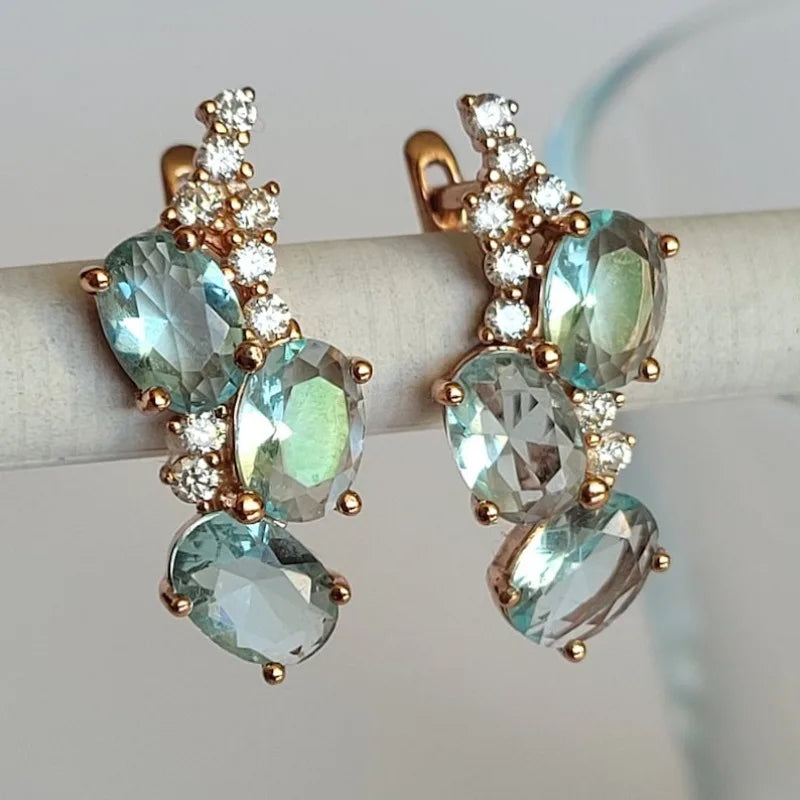 Clear Blue CZ KC Gold Plated Copper Earrings