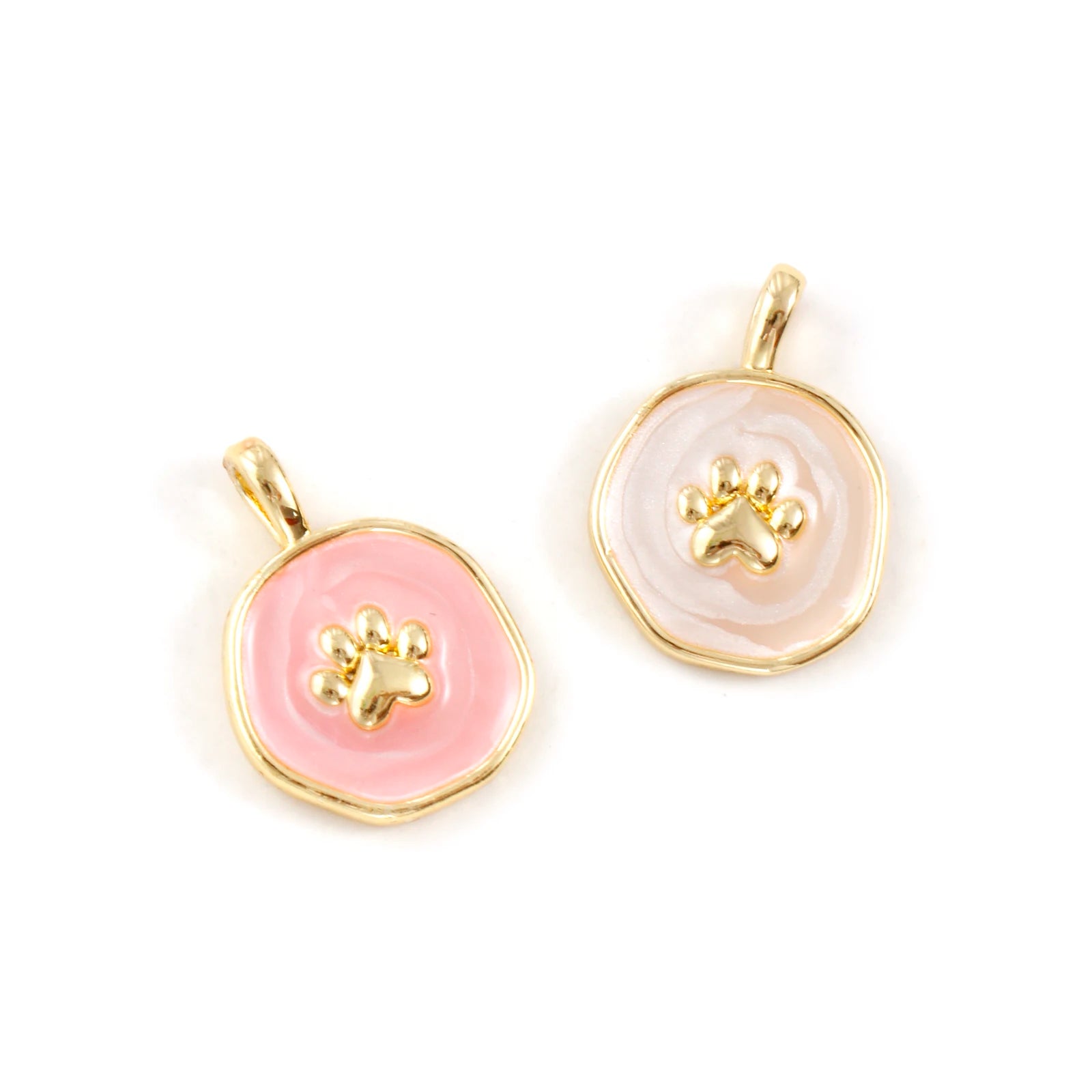 18K Gold Plated Copper Circle Paw Print Charm Pendant - Small & Feminine