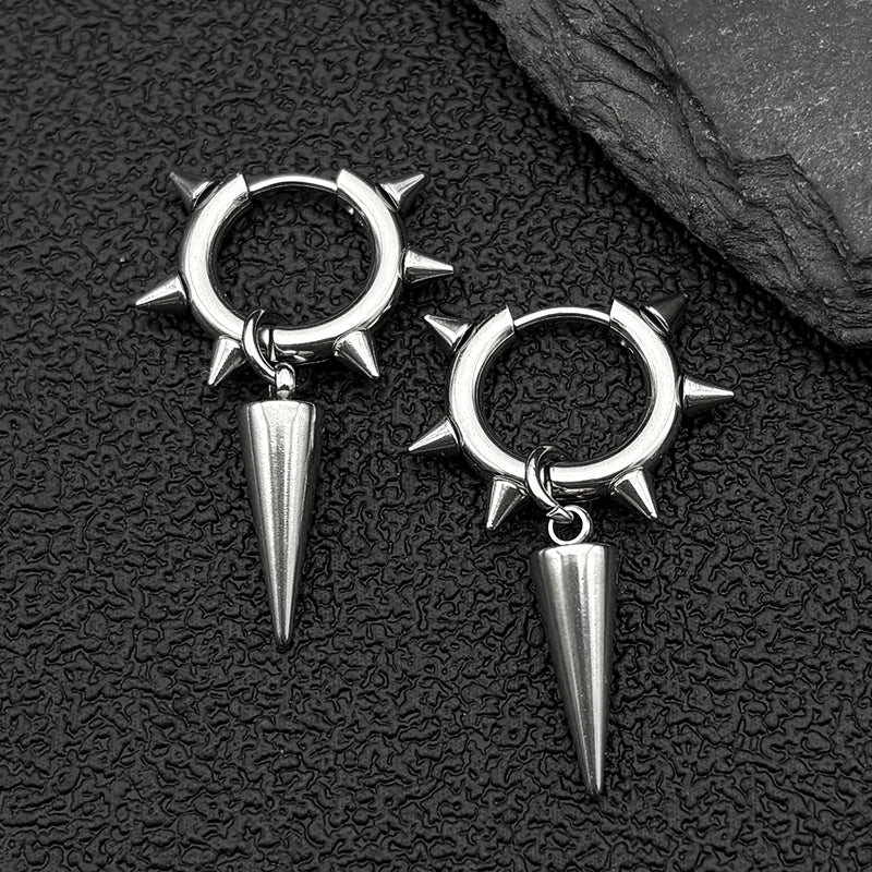Punk Spike Rivet Goth Hoop Stainless Steel Earrings Collection