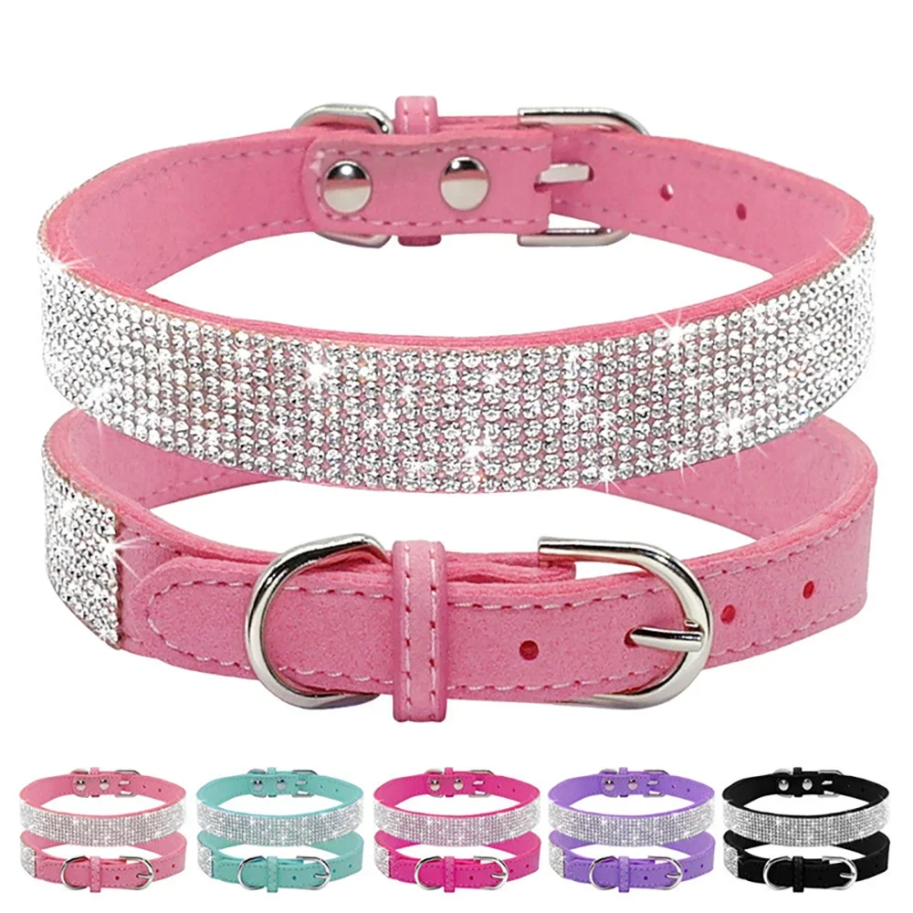 PU Leather Collars for Dogs with Zinc Alloy Buckle & Rhinestones