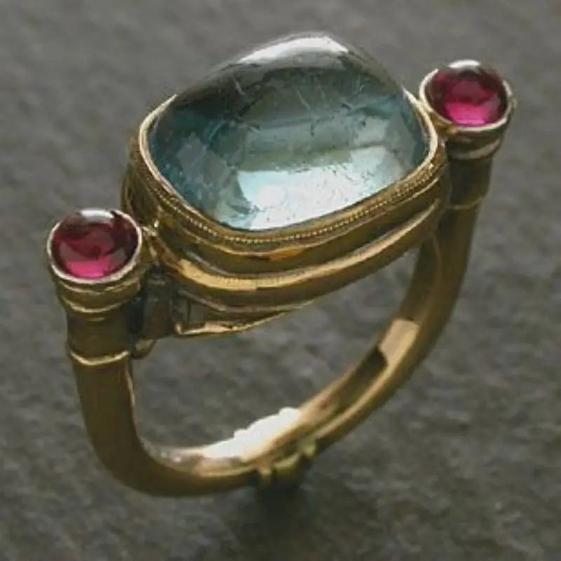 Vintage Inspired Alloy Ring with Blue/Pink CZ Bold Statement Piece