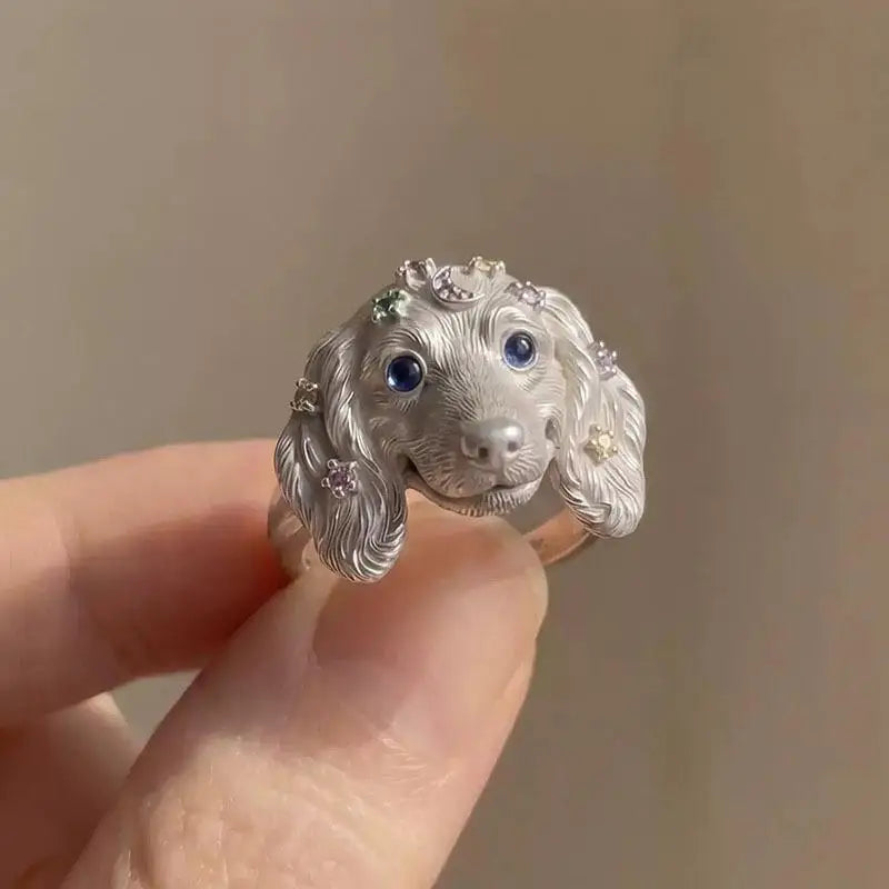 Zinc Alloy Dog Head Rings with Cubic Zirconia Stones - Various Breeds & Styles