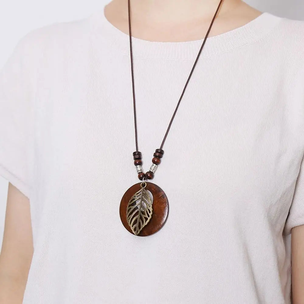 Retro Wooden Pendant Aluminum Alloy Chain Necklace Selection