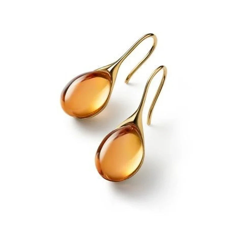 Handmade Transparent Natural Stone Water Drop Dangle Alloy Earrings
