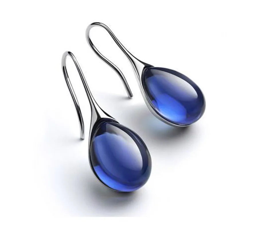 Handmade Transparent Natural Stone Water Drop Dangle Alloy Earrings