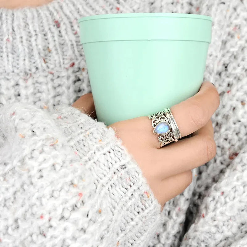 Moonstone Zircon Ring in Thick Copper Bezel Setting - Antique Inspired, Dreamy, Goth, Fantasy