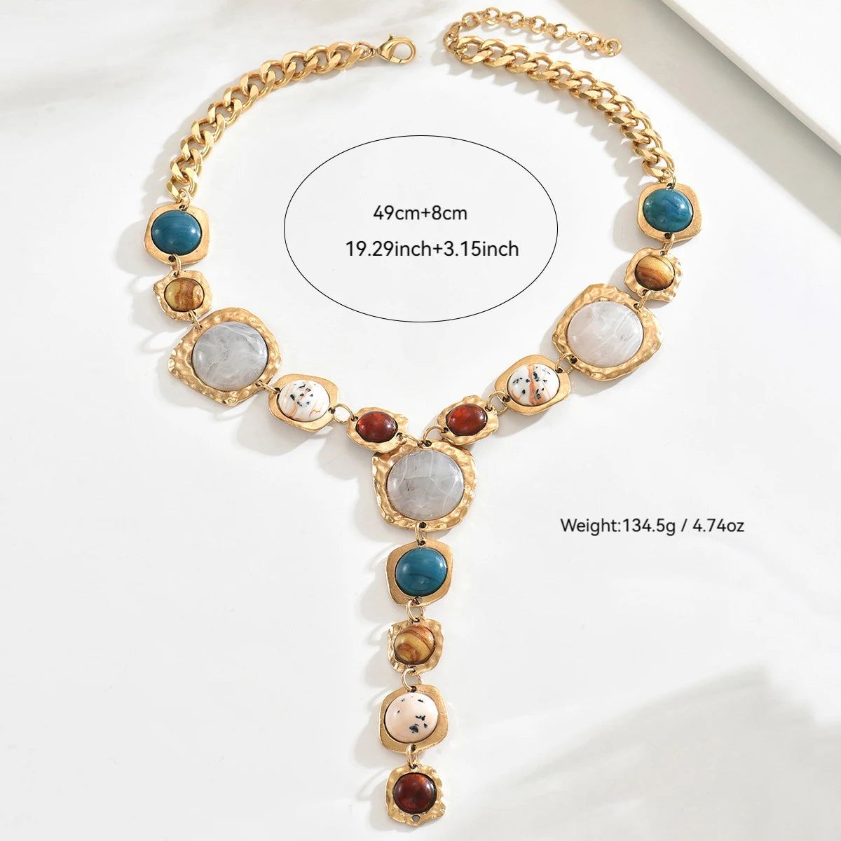 Bold Statement Resin Stone Zinc Alloy Necklace - Oversized, Multicolor, Boho, Trendy