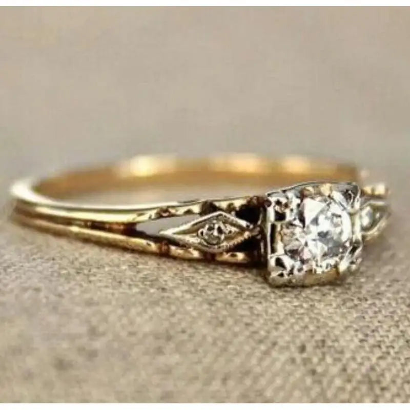 Vintage Inspired Two-Tone Cubic Zirconia Zinc Alloy Ring - Feminine, Refined
