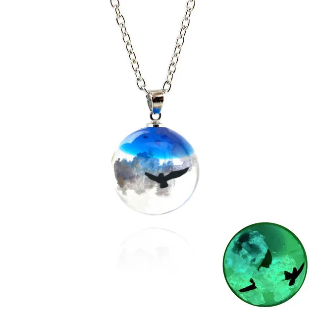 Transparent Resin Ball with Clouds Pendant Necklace in Zinc Alloy - More Styles: Half Moon, Bird