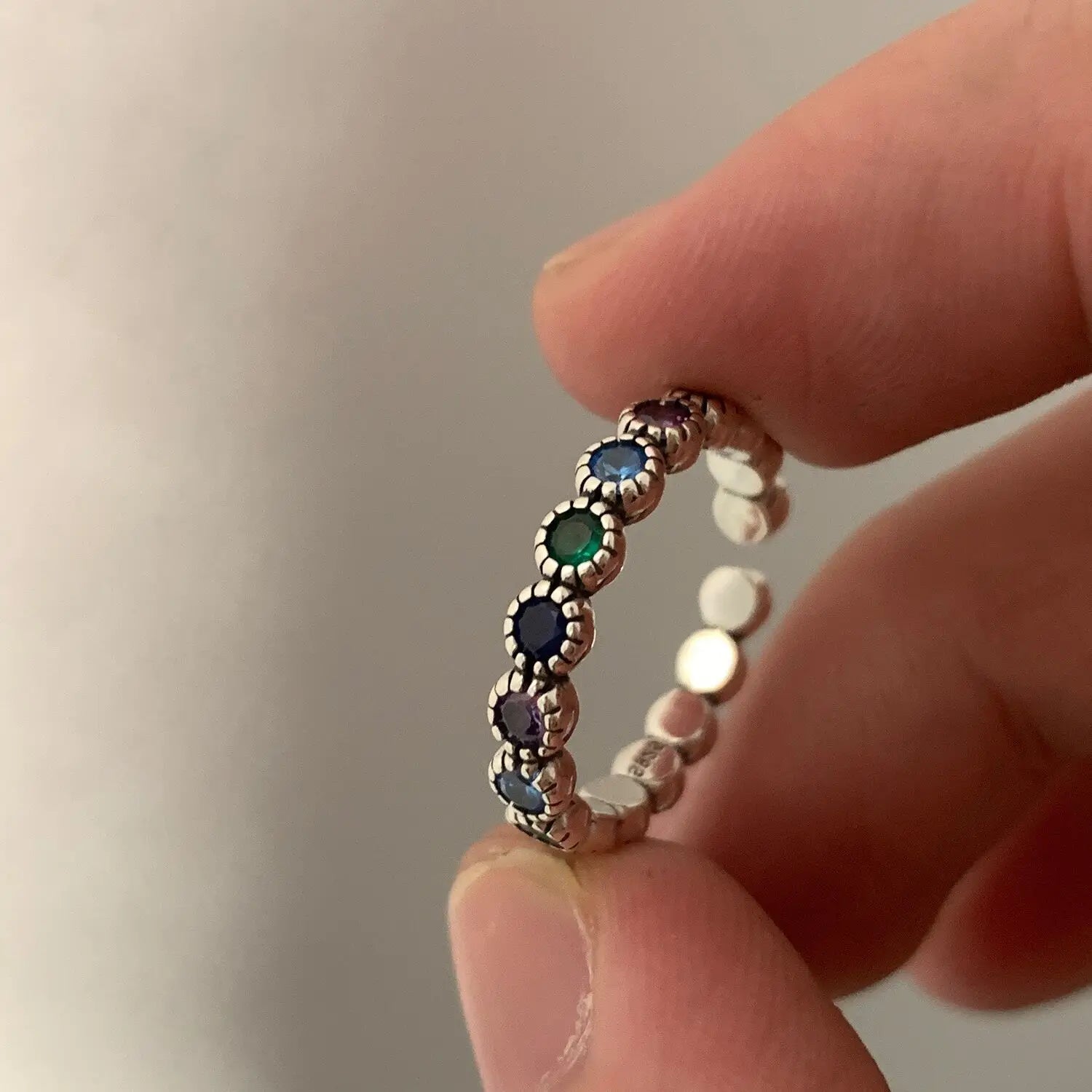 925 Sterling Silver Multicolor CZ Flower Adjustable Ring