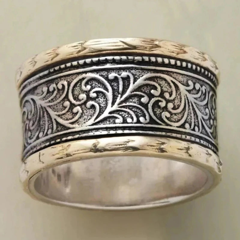 Two Tone Black Pattern Brass Band Ring - Bold, Statement Piece, Unique