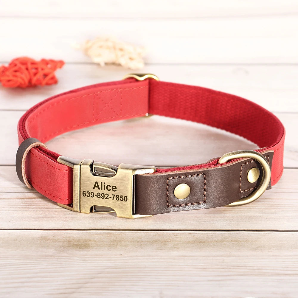 Faux Suede Leather Adjustable Dog Collar - Customize, Engrave, Name Tag, ID Necklace