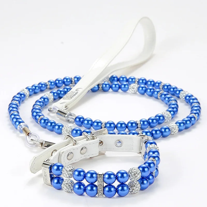 Fashionable Faux Pearl Crystals Adjustable Collar & Leash