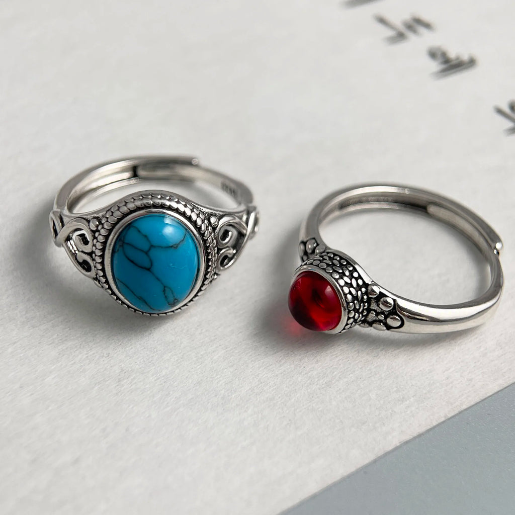 925 Sterling Silver Stone Adjustable Ring