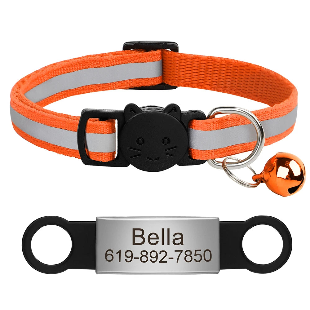 Reflective Fabric Pet Collar with Engravable ID Tag