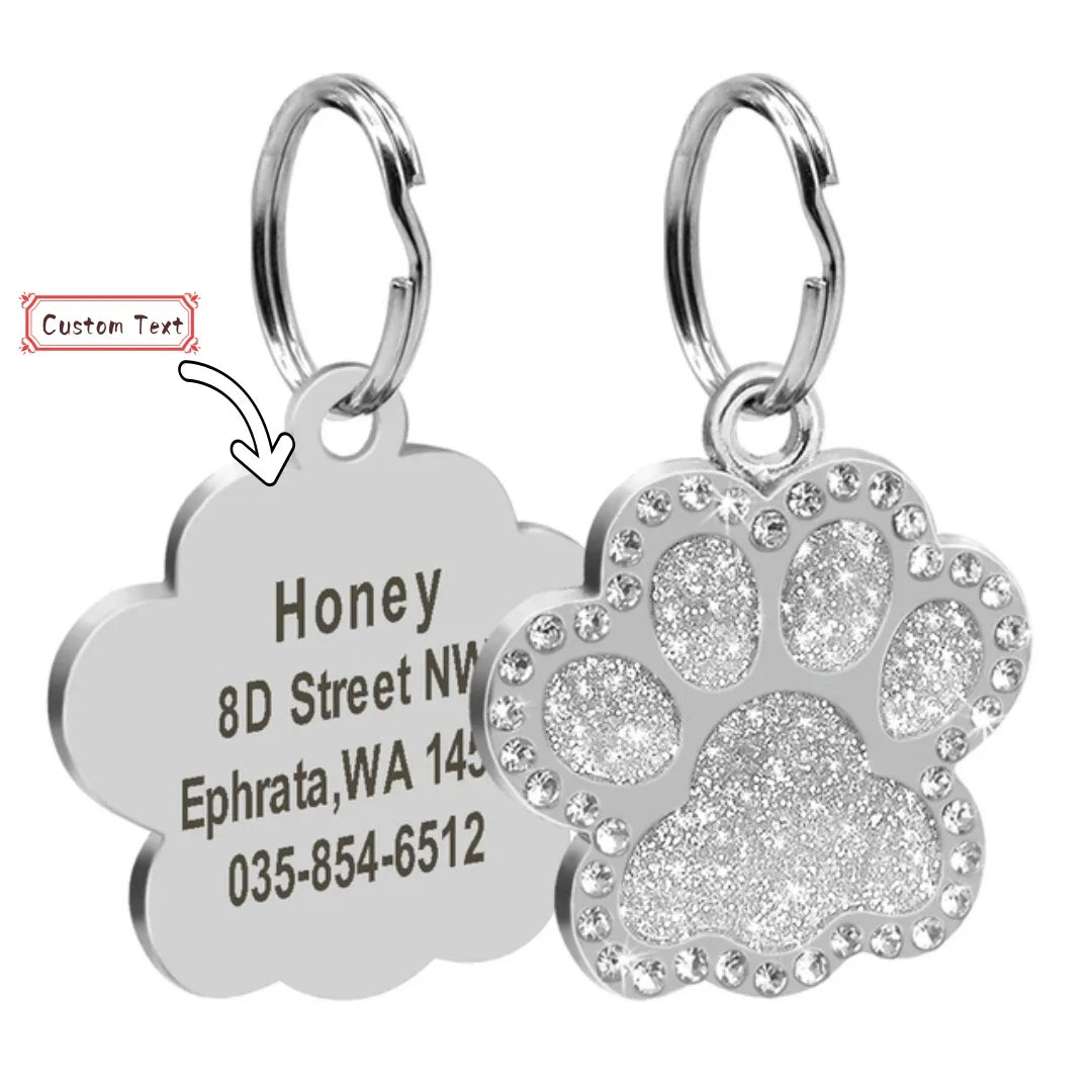 Stainless Steel Pet ID Tag with CZ Diamonds, in Multiple Colors