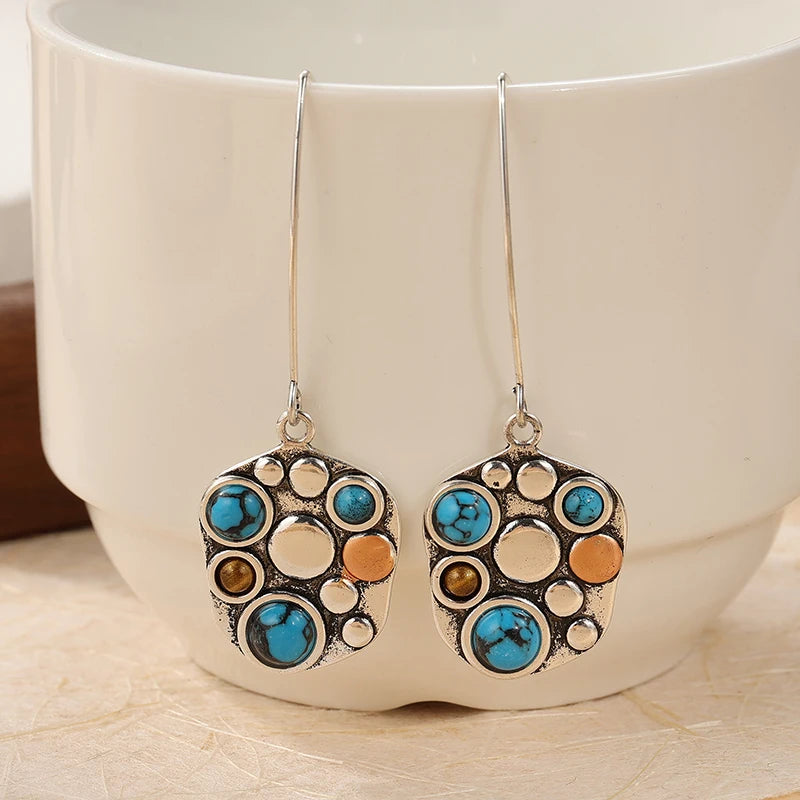 Gold Plated Bohemian Drop Dangle Earrings - Semi Precious Stones, Copper Alloy Setting, Multicolor